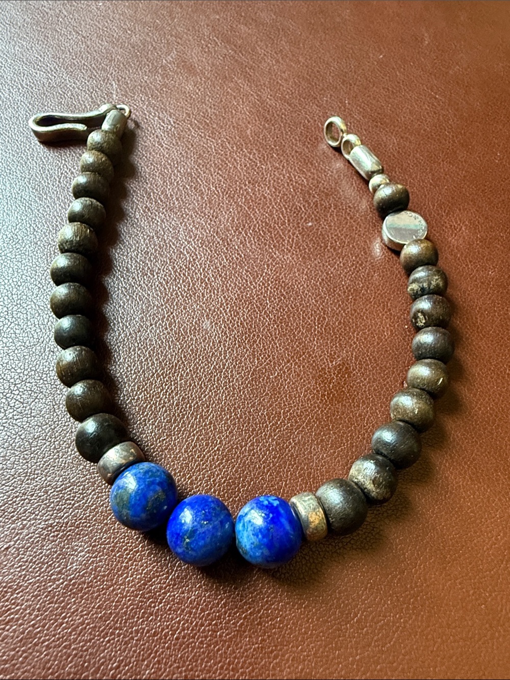 Caputo & Co. wood and stone bracelet with stainless clasps View 3